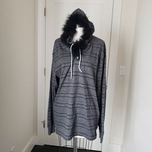 Gray Old Navy Pullover Top with Faux Fur Trimmed Hood